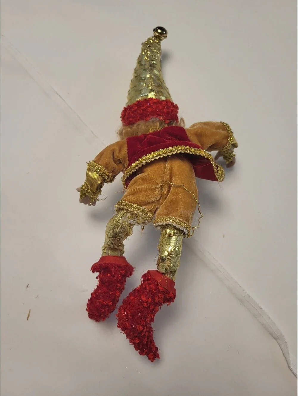 Vintage Elf Figurine with Velvet and Sequin Costume 13x7